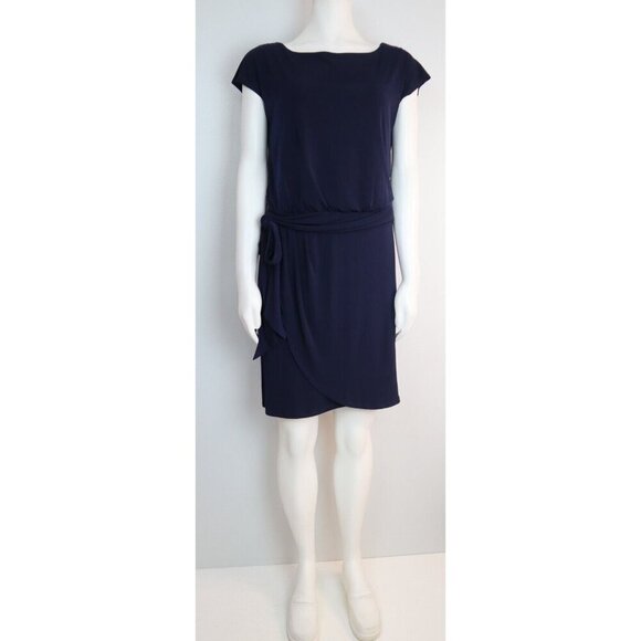 SAINT TROPEZ WEST - WOMEN'S NAVY BLUE STRETCH KNIT DRESS - SIZE 6 - Picture 3 of 8